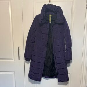 Soia & Kyo Long Purple Down/Feather Puffer Coat with high collar EUC
